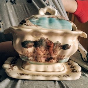 Antique English Transferware Castle Tureen.